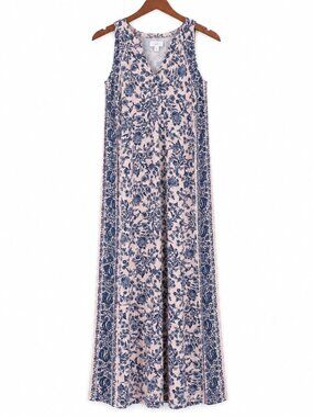 J.Jill Island Breeze Floral Maxi Dress XS Petite Pink Navy Sleeveless